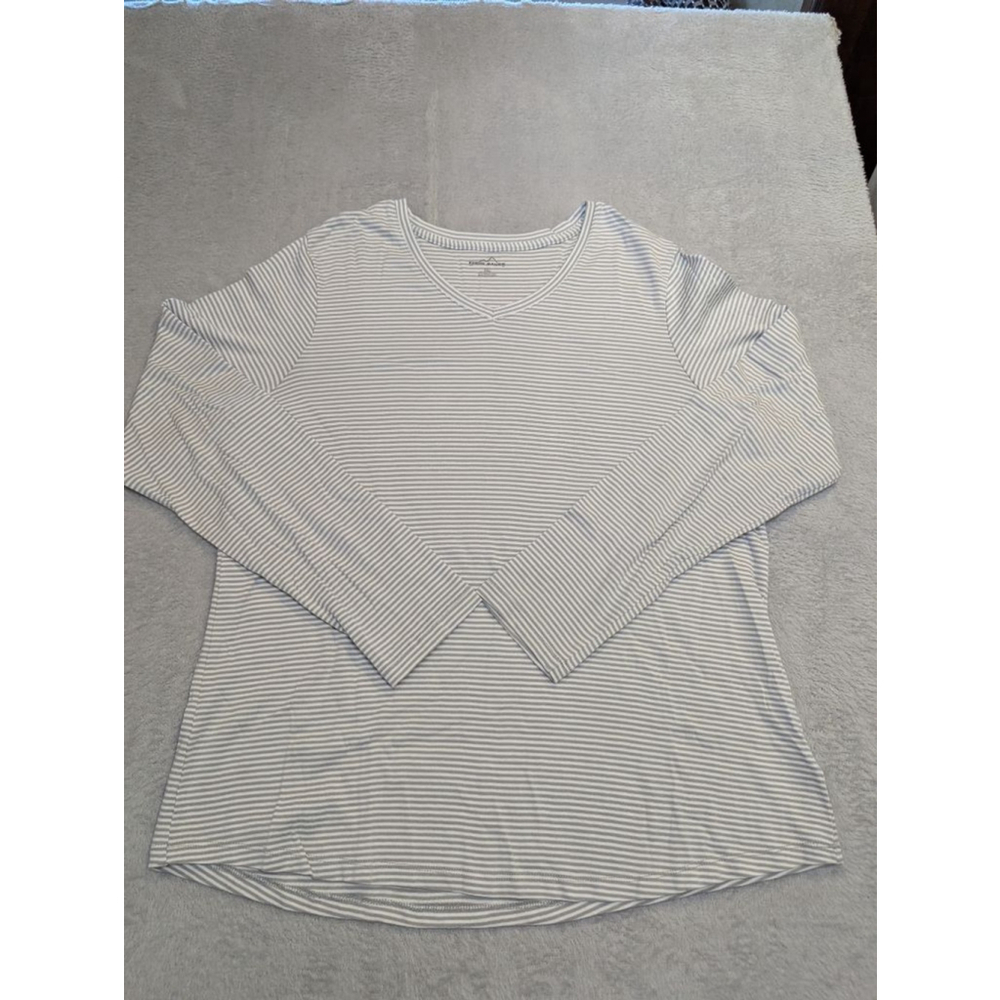 Women's Eddie Bauer Long Sleeve Tee XXL White Gray Striped